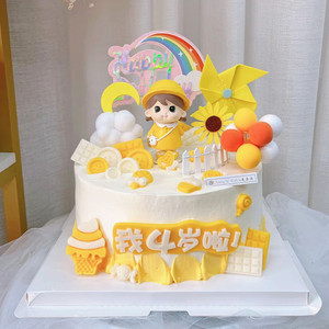 小黄帽小黄人蛋糕装饰摆件插件女孩小小儿童卡通男孩黄衣服背包