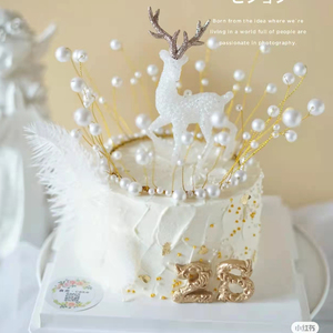闪粉水晶圣诞麋鹿小鹿生日蛋糕装饰摆件网红女神银色