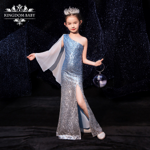 儿童模特走秀时装时尚修身亮片鱼尾裙晚礼服女童钢琴高端演出服装