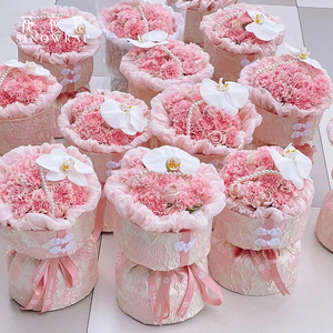 小香风布粉色圆形花束刺绣鲜花包装纸手工花艺材料内衬提花布包装