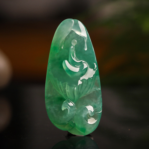 同款货源edwinsun158淘宝悟道翡翠吊坠a货冰种飘绿花精雕坐看莲花