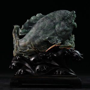 美之赞翡翠玉雕成品段华竹鳌鱼摆件家居轻奢高档a货证书收藏证书