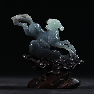 美之赞艺术收藏品玉雕摆件祥云马翡翠成品a货带证书段华竹雕刻品