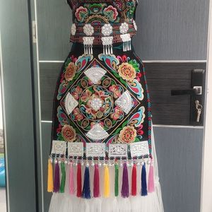 民族风围裙苗族服装肚兜围腰围裙混搭刺绣花纹服饰围裙国风敲好看