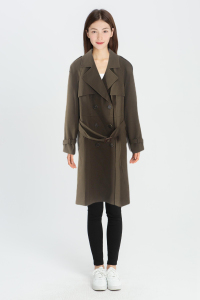 860人付款淘宝维系春秋新款长款双排扣军绿色将军肩修