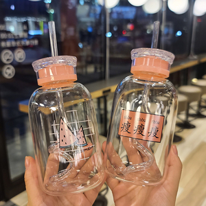 抖音网红水杯吸管玻璃