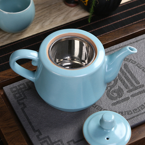 汝窑茶壶过滤网内置陶瓷大号开片可养单壶茶具红茶泡茶器配干泡盘