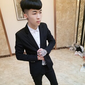 社会精神小伙西服男青年休闲韩版帅气修身小码西装上衣百搭小衫
