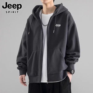 Jeep吉普卫衣男士春季2024新款开衫连帽外套美式休闲运动上衣服男