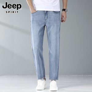 Jeep吉普牛仔裤男士夏季薄款莱赛尔直筒九分裤休闲耐磨长裤子男装