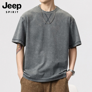 Jeep吉普短袖t恤男士夏季美式宽松休闲上衣服潮牌复古纯绵体恤男