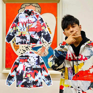 明星周杰伦同款外套墙纸街头艺术涂鸦夹克风衣潮流冲锋衣男装秋装