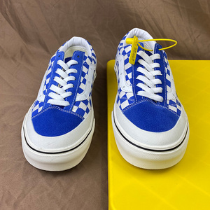 方其万斯鞋wanshi帆布鞋男女蓝色棋盘格子低帮学生潮流滑板鞋ins