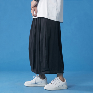 山本风苏格兰裙男日系复古oversize裤子夏季武士工装剑道裤灯笼裤