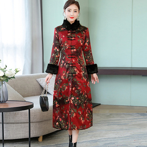 秋冬季旗袍女长袖女2018新款加厚保暖棉袄冬天中长款夹棉连衣裙