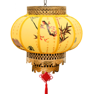 黄色梅兰竹菊灯笼户外防水圆形新年吊灯喜庆酒店茶楼阳台大红灯笼