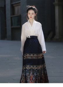 新中式国风改良汉服马面裙两件套秋冬大码高级感显瘦日常搭配长裙