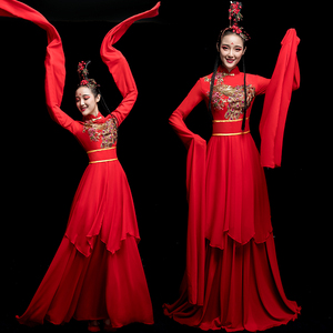 新款水袖舞蹈服装现代舞飘逸中国风汉服惊鸿舞采薇古典舞演出服女