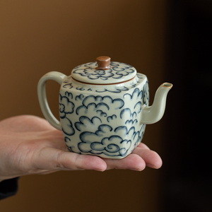汝窑茶壶四方壶小号陶瓷单个家用功夫茶具泡茶壶高档汝瓷青花可养
