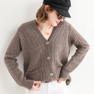 2020秋冬新款100%羊毛衫针织开衫外套女宽松流行欧美风毛衣打底衫