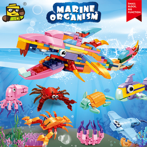 小铭星积木海洋世界动物儿童益智力拼装鲸鱼玩具男孩拼插螃蟹礼物