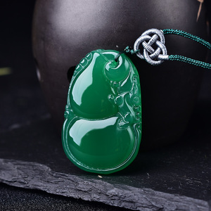 山米(饰品)绿白玉髓竹节葫芦吊坠绿玉坠男女款玉石挂件