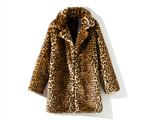 Leopard print coat欧美冬季女性感百搭中长款仿皮草豹纹外套大衣