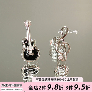 吉他音符耳钉S925银针不对称可爱小提琴耳环设计感小众耳饰超闪女