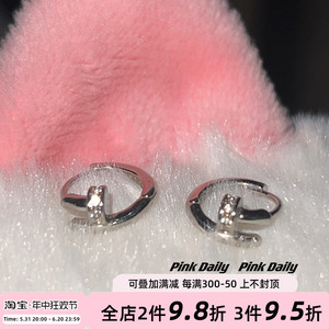 PinkDaily镶钻小钉子耳扣925纯银超闪叠戴耳圈小众设计感耳饰耳环