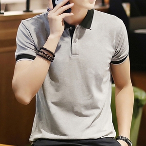 潮流衣领男短袖25岁-35岁t恤男30岁男装体协帅气带领子的夏衣成熟