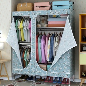 全封闭防尘拉链布衣柜钢管加粗加固双人钢架组装简易布艺衣柜大号