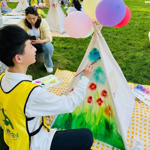 儿童手绘帐篷绘画diy彩绘涂鸦手工三角小帐篷白布料宝宝画画户外
