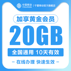 中国移动宁夏20GB流量包10天有效官方充值手机叠加包加油包可跨月