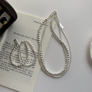 S925纯银圆珠缠绕项链日韩ins风小众设计渐变珠珠手链套链首饰品