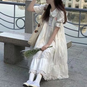 娃娃领连衣裙少女生夏季2024新款初中高中学生宽松显瘦中长款裙子
