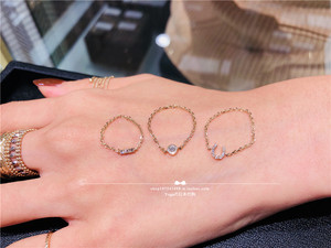 日本代购直送 cocoshnik 10k金 软链链条 三颗钻石 马蹄 单钻戒指