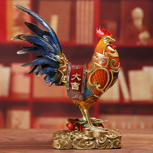 《大吉大利》纯铜公鸡艺术摆件招财中式客厅酒柜装饰生肖鸡工艺品