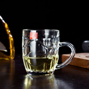 美式玻璃茶杯子带盖子2只装带把大容量加厚耐高温商用大号扎啤杯