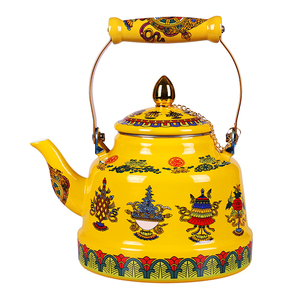 蒙餐奶茶壶大容量民族风搪瓷水壶蒙古族藏族酥油茶壶提梁壶黄八宝