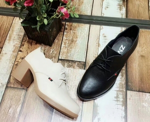 包邮茱曼女鞋正品真皮中跟休闲百搭单鞋2018春款0830-1