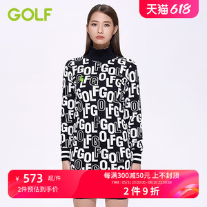 GOLF/高尔夫秋冬针织连衣裙女保暖收腰显瘦裙子印花时尚连衣裙女