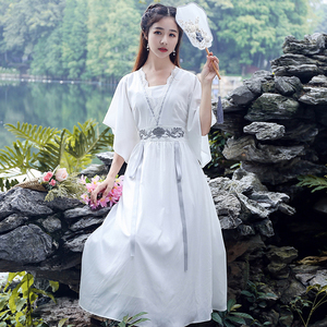 夏季汉服女装现代改良版汉元素连衣裙夏白色飘逸仙气日常古风裙子