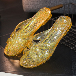 居家居水晶塑胶透明拖鞋平底防滑海边休闲凉拖鞋女夏室外公主百搭