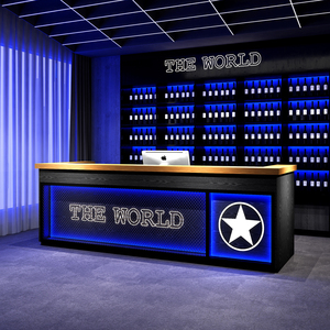 复古工业风现代台球厅前台原木色收银台健身房体育馆餐厅酒吧吧台