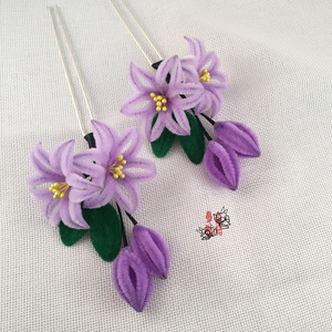 夏之物语 原创设计仿绒花古风装汉服发簪 浅紫色百合桔梗簪子