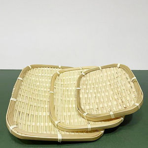 手工竹编簸箕竹筛子 客厅家用收纳筐 长方形竹篮子点心托盘竹筲箕