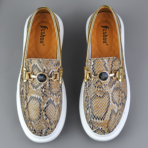 羊皮板鞋男金色蛇皮纹印花高品质环扣套脚手工缝线舒适耐穿板鞋