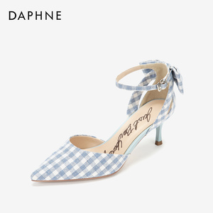Daphne/达芙妮 粉色格子低帮高跟鞋