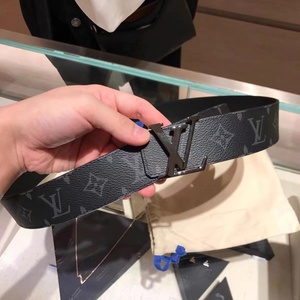 正品lv路易威登经典款皮带男士黑花黑扣老花金扣商务真皮双面腰带