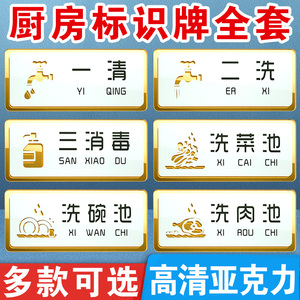 标识牌全套标语幼儿园食堂饭店餐饮后厨分区洗菜清洗池生熟标示标志